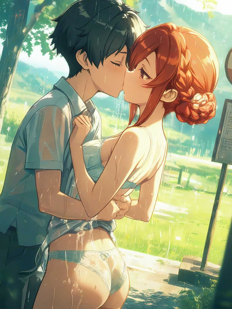 「まって！こんな所で♡、、がっつかないで！」