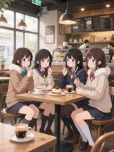 喫茶店で談笑する女子高生たち