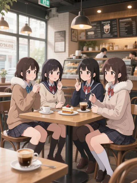 喫茶店で談笑する女子高生たち