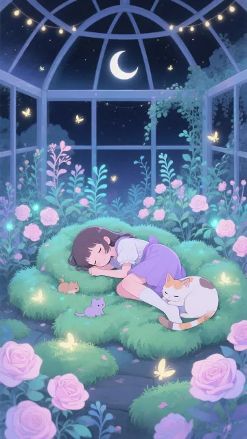 night greenhouse、sleeping girl - 夜の温室で眠る
