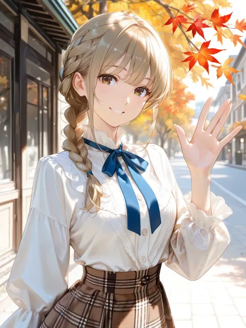 1girl、solo、dark blonde hair - 三つ編み vs ポニーテール