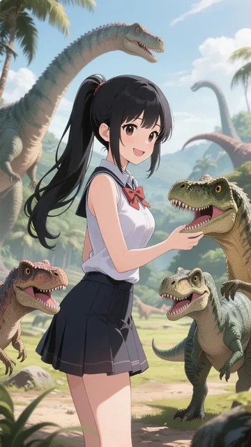 恐竜たちと交流