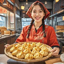 看板娘が餃子を持ってきてくれた