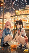 花火と屋台