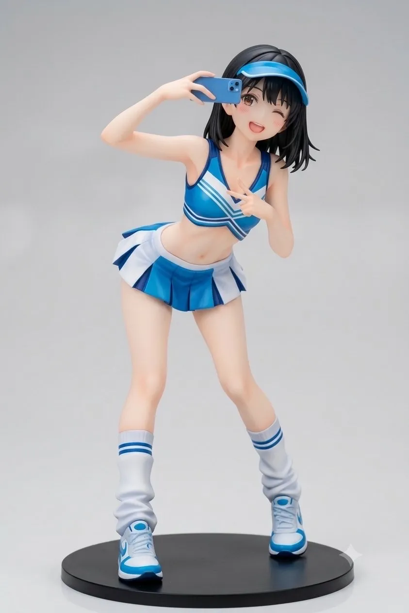 木漏れ日の下で自撮りするチアガール…フィギュア…黒