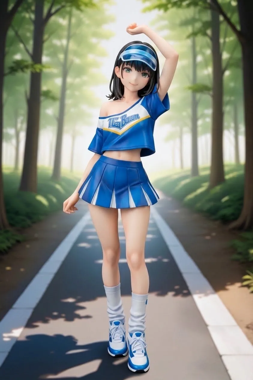 朝霧の林道のチアガール…フィギュア…黒 — たくりんさんのAIイラスト