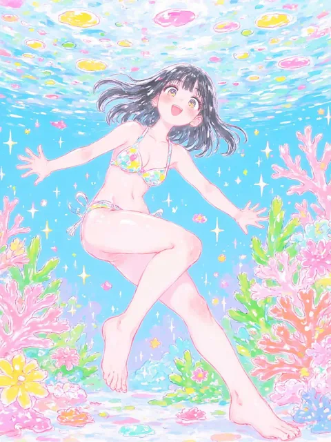 色とりどりのサンゴ礁、柔らかなボケ背景 - 深海さんぽ