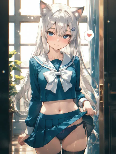ハートマークの手紙、ミニスカート、ちらりと見えるパンティ