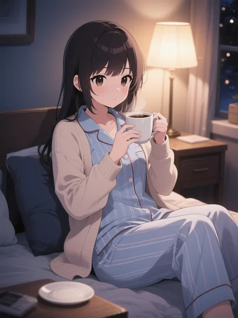 なんだか眠れないからコーヒー飲も!ブラックだから大丈夫だよね😊明日は仕事休みだからゆっくり飲もう♪あぁ落ち着く…😌
