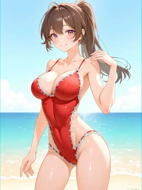凛とした女性、大きい胸、ポニーテール、白い肌 - 白肌 vs 日焼け