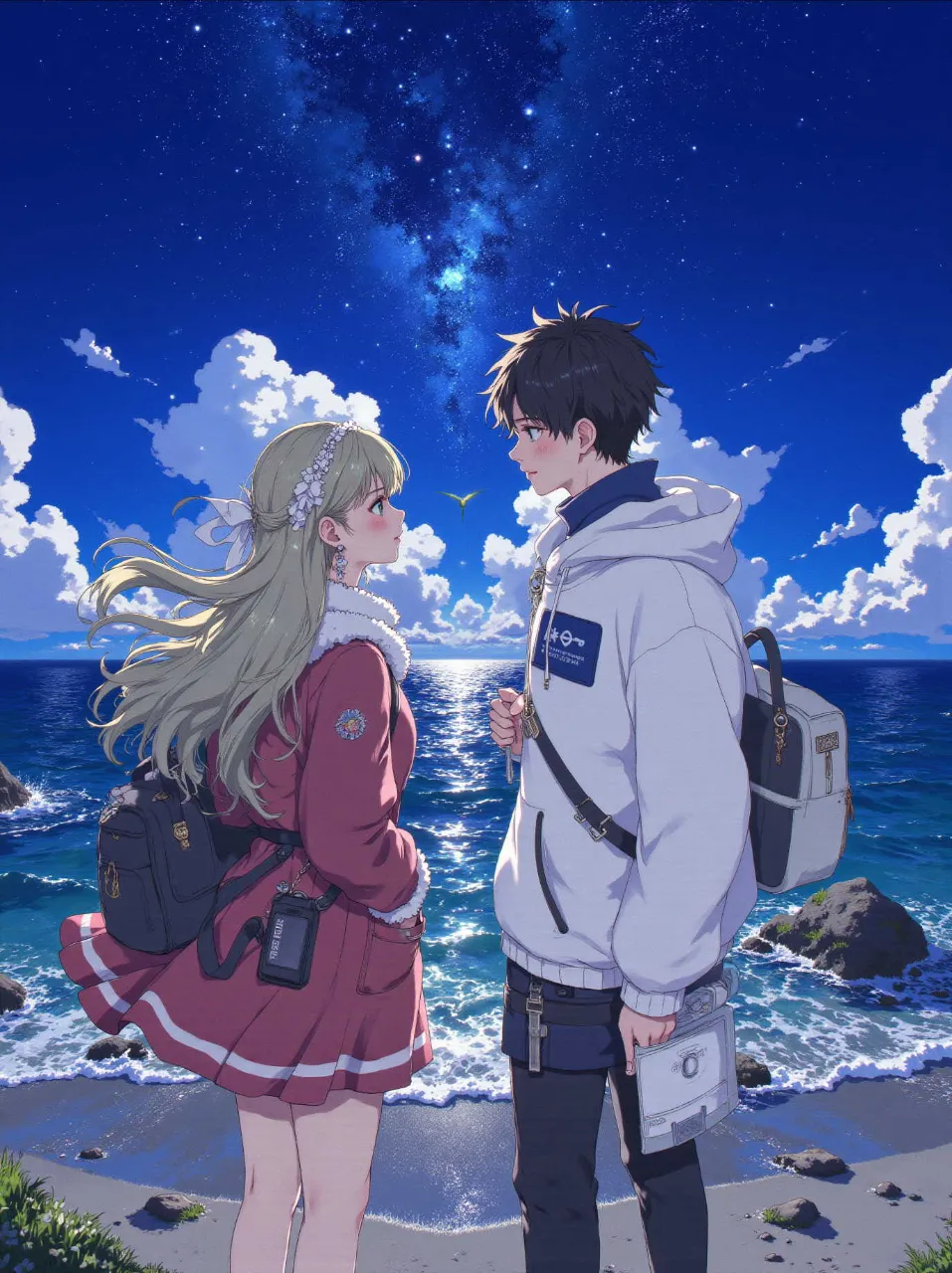 ◆空と海の境界◆手描きイラスト 空と海の境界線、水平線が絵をきっちり二分する - SUPPART