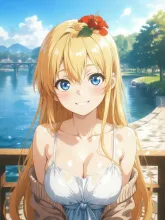 川縁にいるトロピカルギャル