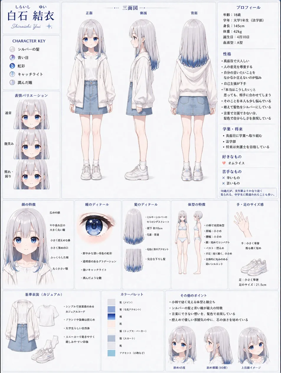 白石結衣、設定資料。 — 明日菜賛太郎さんのAIイラスト