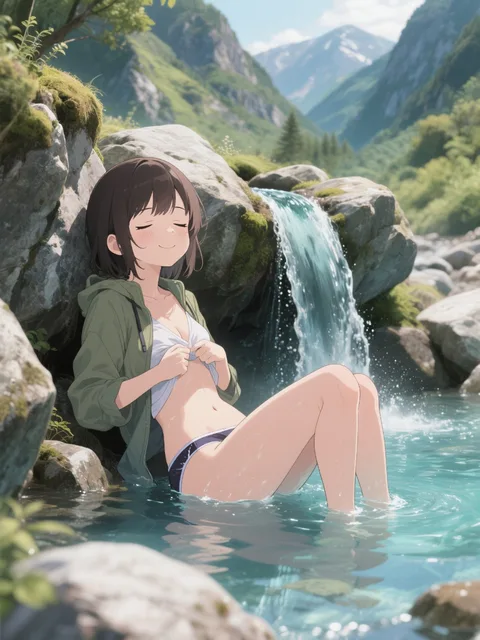 冷たくて気持ちぃ〜。