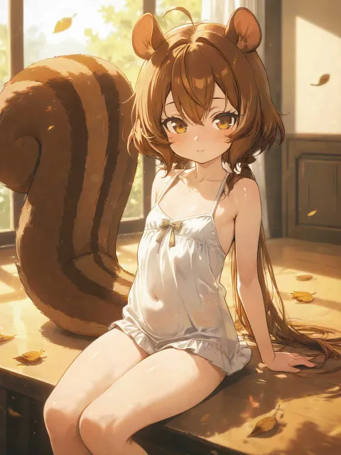 リスの耳、リスのしっぽ、栗🌰拾い、栗のいがの棘の一本ごとに影