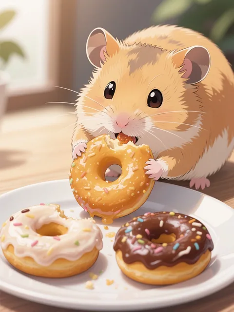 ドーナツ食べるハム
