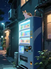 夏の路地裏と自販機と猫