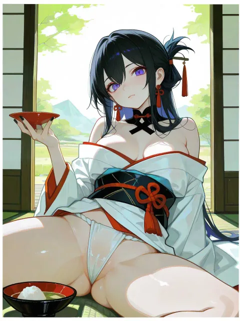 きちんと襟を合わせ帯を締めた薄物の和装の色っぽい成年女性