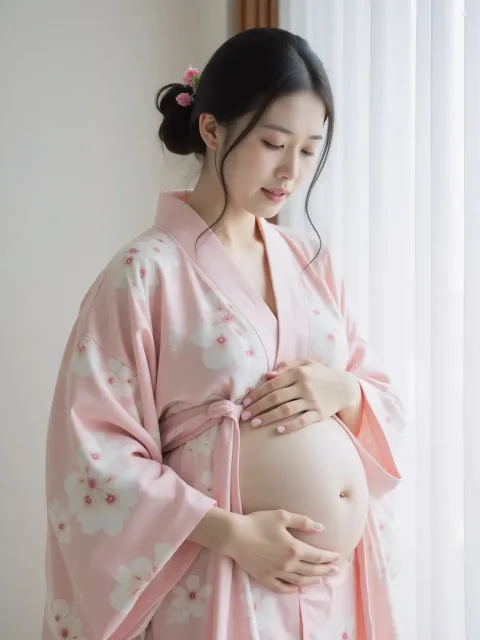 華やかな浴衣を着た妊婦さん💫💕