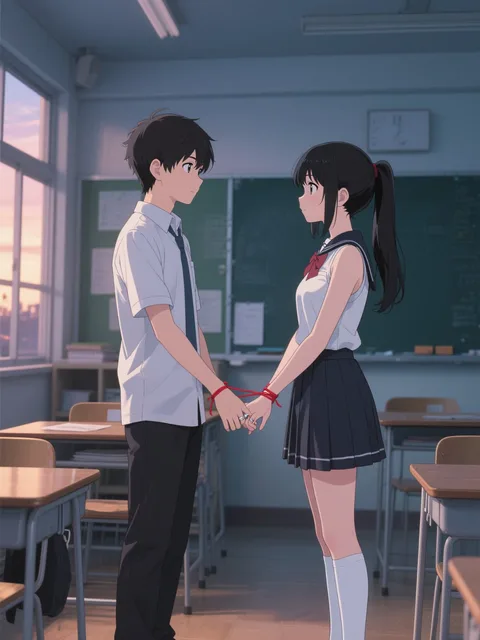 ノースリーブのトップスにミニスカートと白いハイソックスをはい…