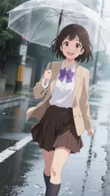 雨の中を歩く女子高生