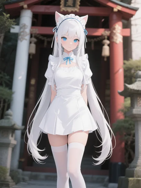 1girl、white hair、long hair