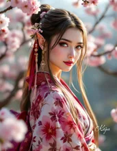 桜と和装エルフ