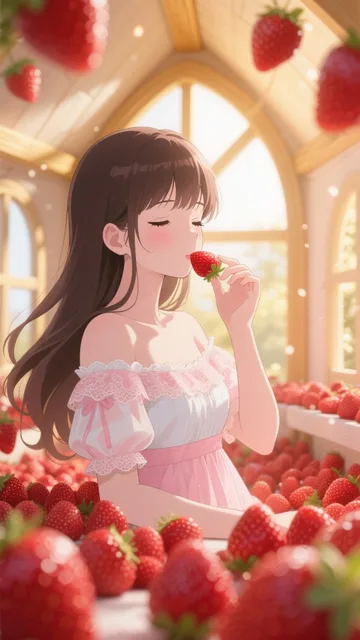 唇に熟したいちごをどうぞ