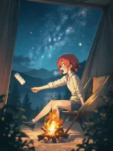 キャンプ女子·焚き火を囲む夜 の投稿作品