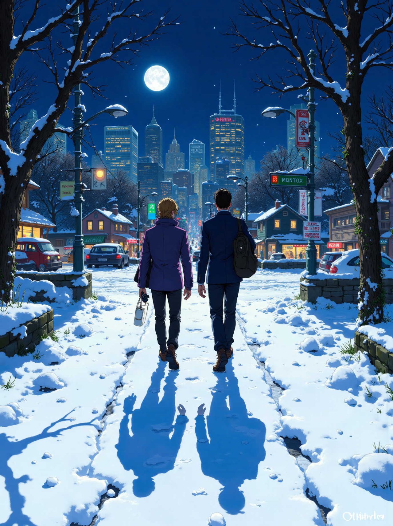 雪路を帰る2人 — marinさんのAIイラスト