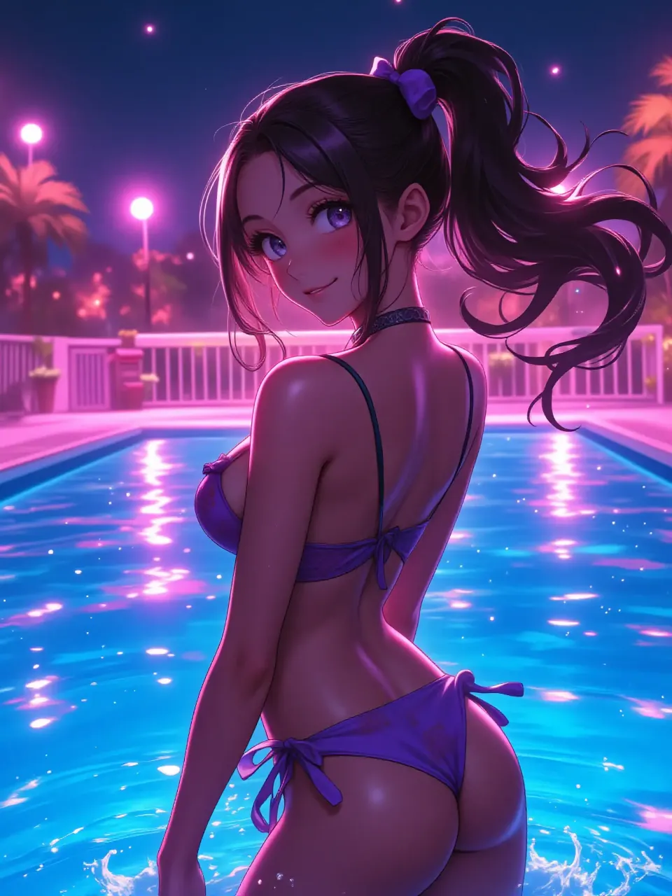 夜のプールで2