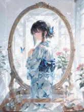 姿見で帯を直した後の見返り美人的な〜