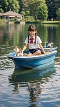 猫とボートに乗る少女その2 — AKEYJOさんのAIイラスト