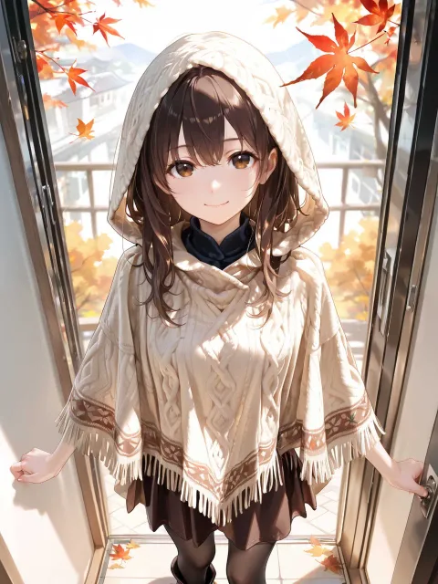 ニットのポンチョアウター