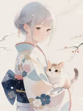 和服とネコちゃん