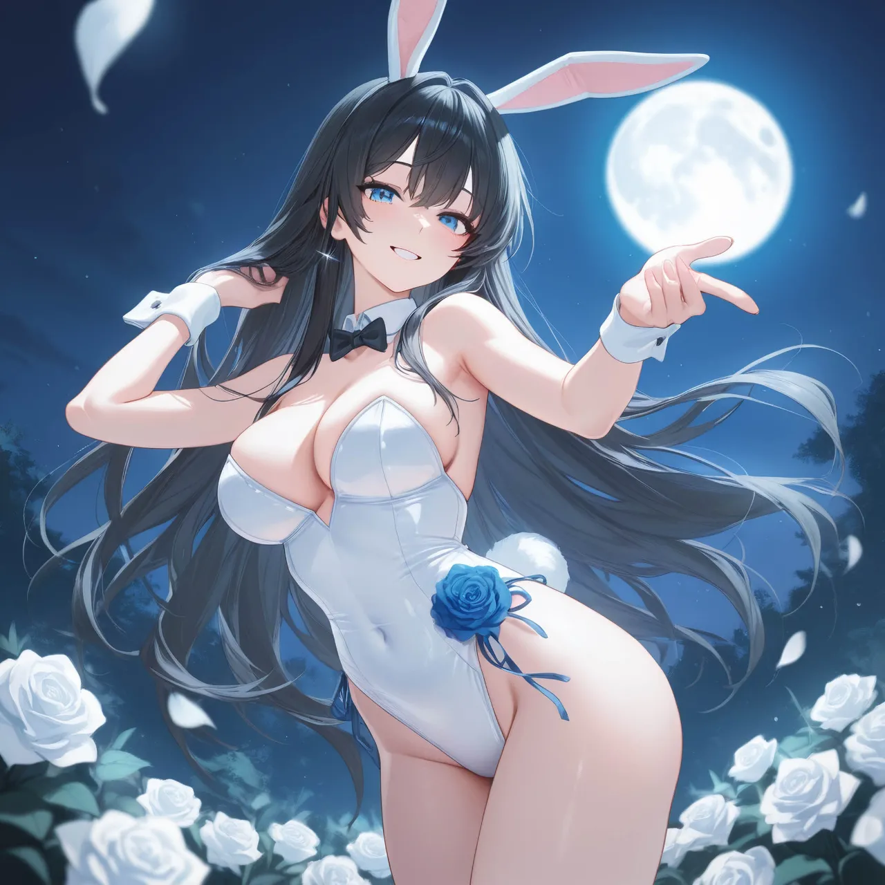 蒼薔薇に誓う月夜 — Rabbit_FootさんのAIイラスト
