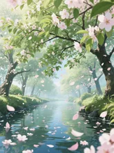 みなもを流れる花びら