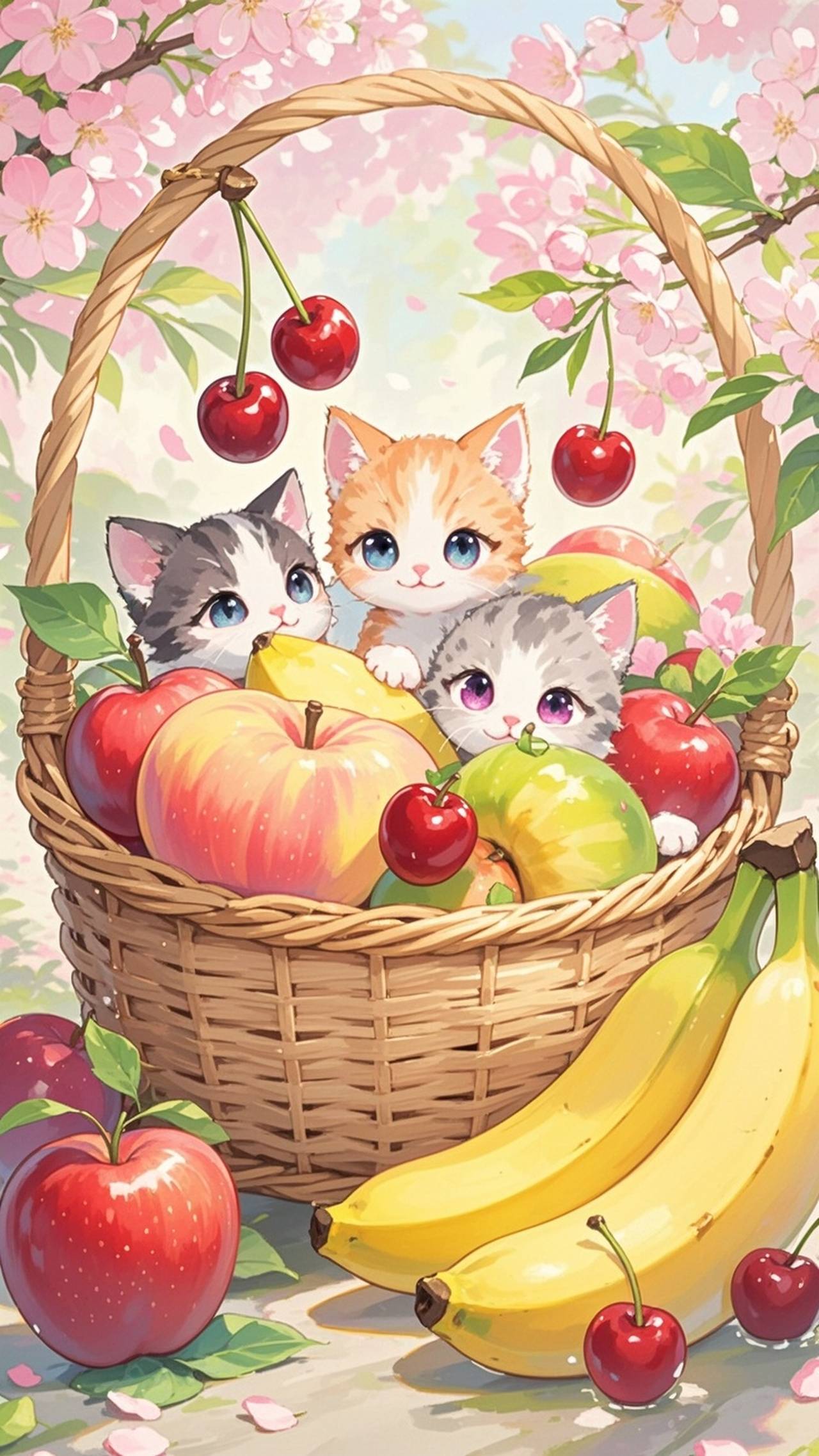 子猫とフルーツバスケット — SUPP66695834さんのAIイラスト