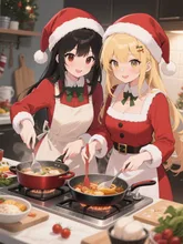 サンタさんたちのクリスマス♡クッキング🫕① — 百合ユーリさんのAIイラスト