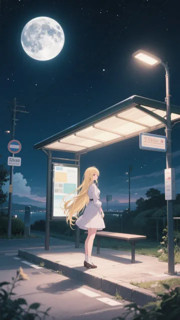 月明かりのバス停