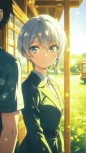 星降る田舎のバス停・少年と少女