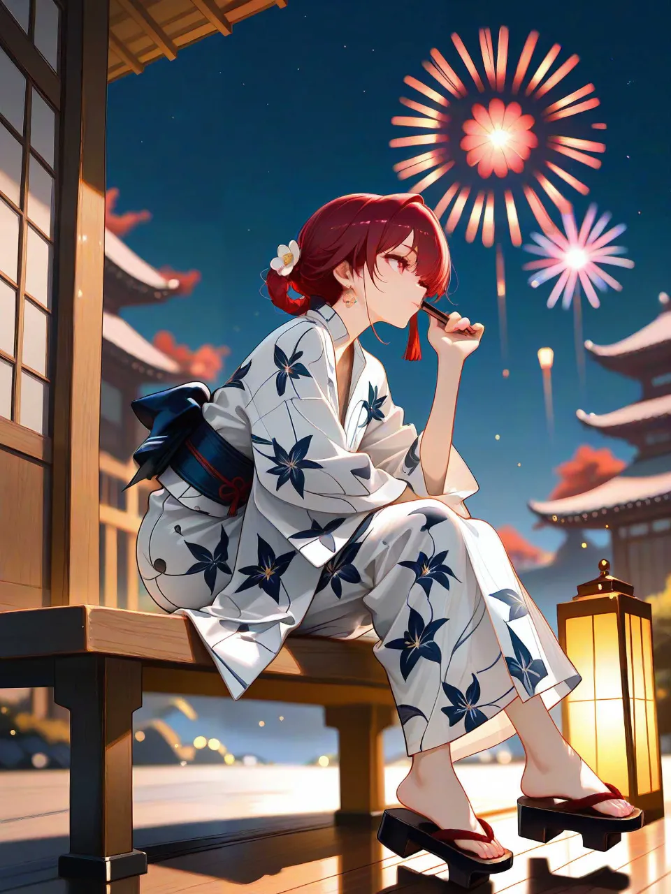 花火と浴衣美人