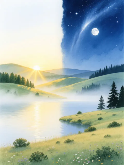 昼と夜の境目、昼は日差しが差し込み、夜は満天の星空 - 境界線