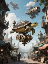 サイバーパンク的空飛ぶ市場 — スチームパンクイラストのAIイラスト|SUPPART