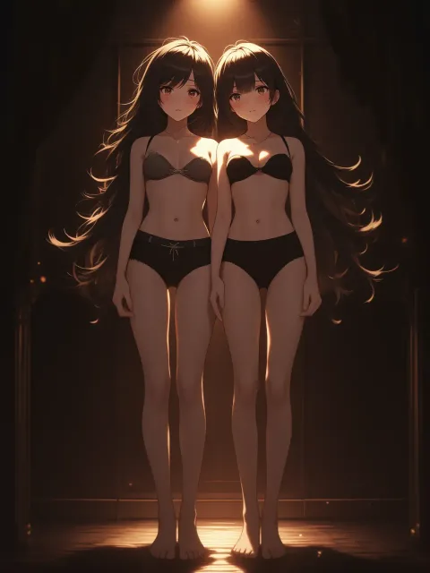 甘える表情とつよがる表情の色っぽい少女がふたり並ぶ