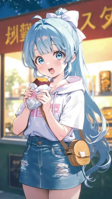 焼き芋買い食い水色ちゃん