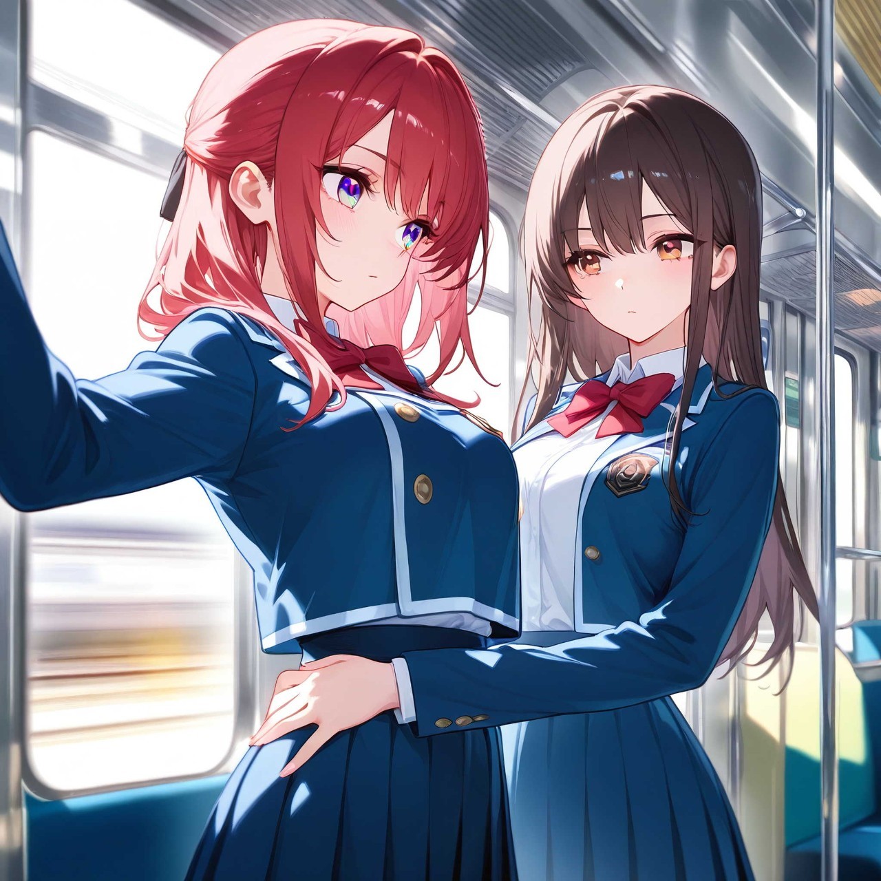 百合の女子高生の朝の電車🚃通学♡❣️💫 — cocoaさんのAIイラスト