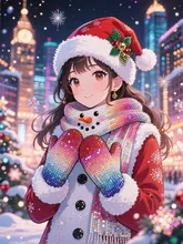 煌めく冬のクリスマスガール — 手袋イラストのAIイラスト|SUPPART