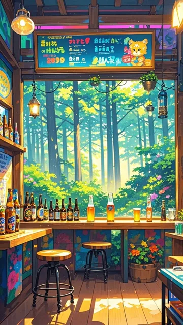 ロッジのレストラン、海外のビールがたくさん置いてある