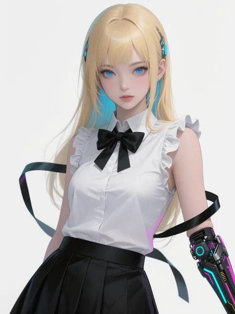 1 人の少女、ブロンドヘア、ロングヘア、青い瞳、スカート